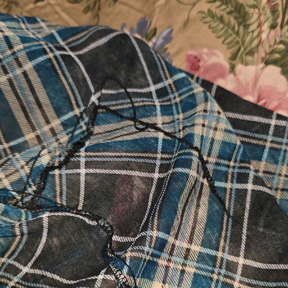 Blue Plaid Ruffle Button-Front Top - Picture 6 of 8